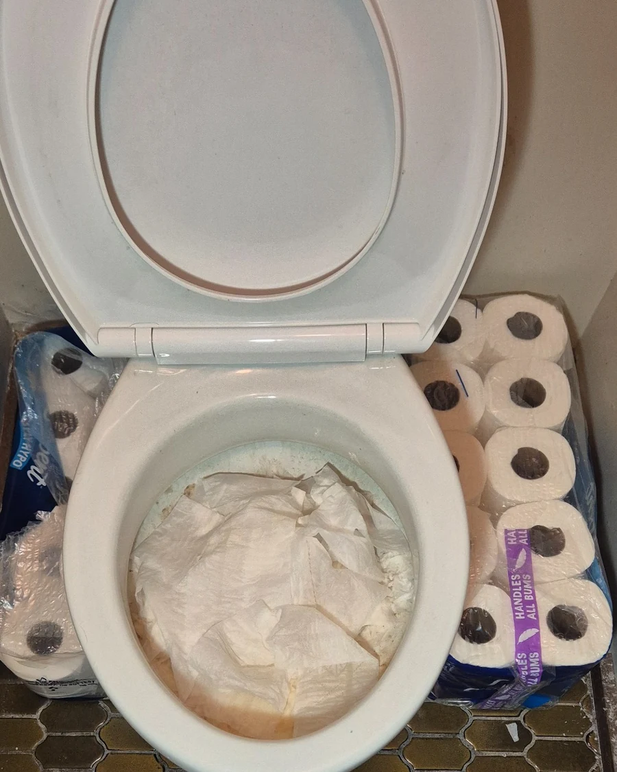 Blocked toilet with toilet paper buildup showing a genuine toilet blockage at a Melbourne property.