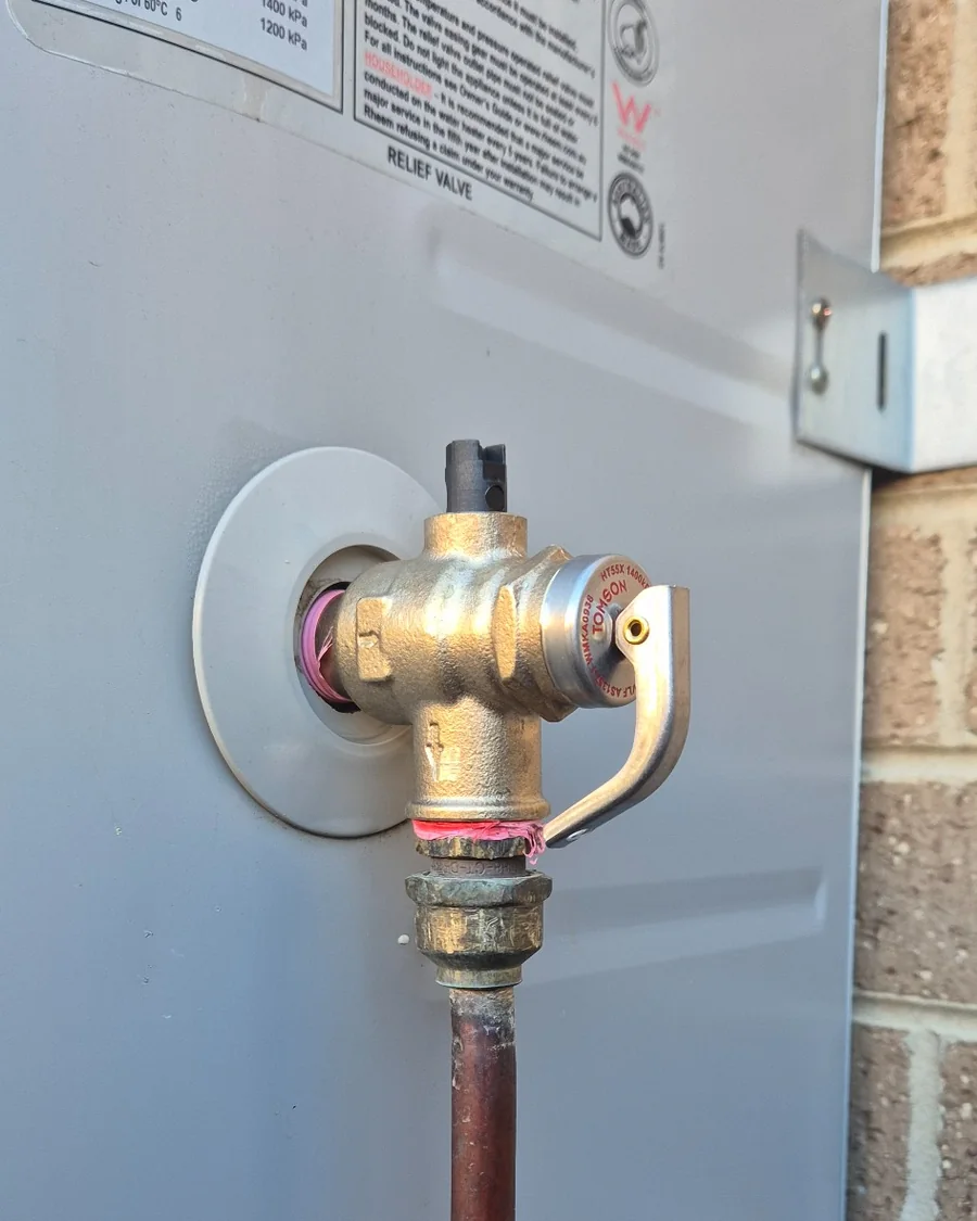 Rheem hot water system PTR valve replacement during a hot water repair in Dandenong.